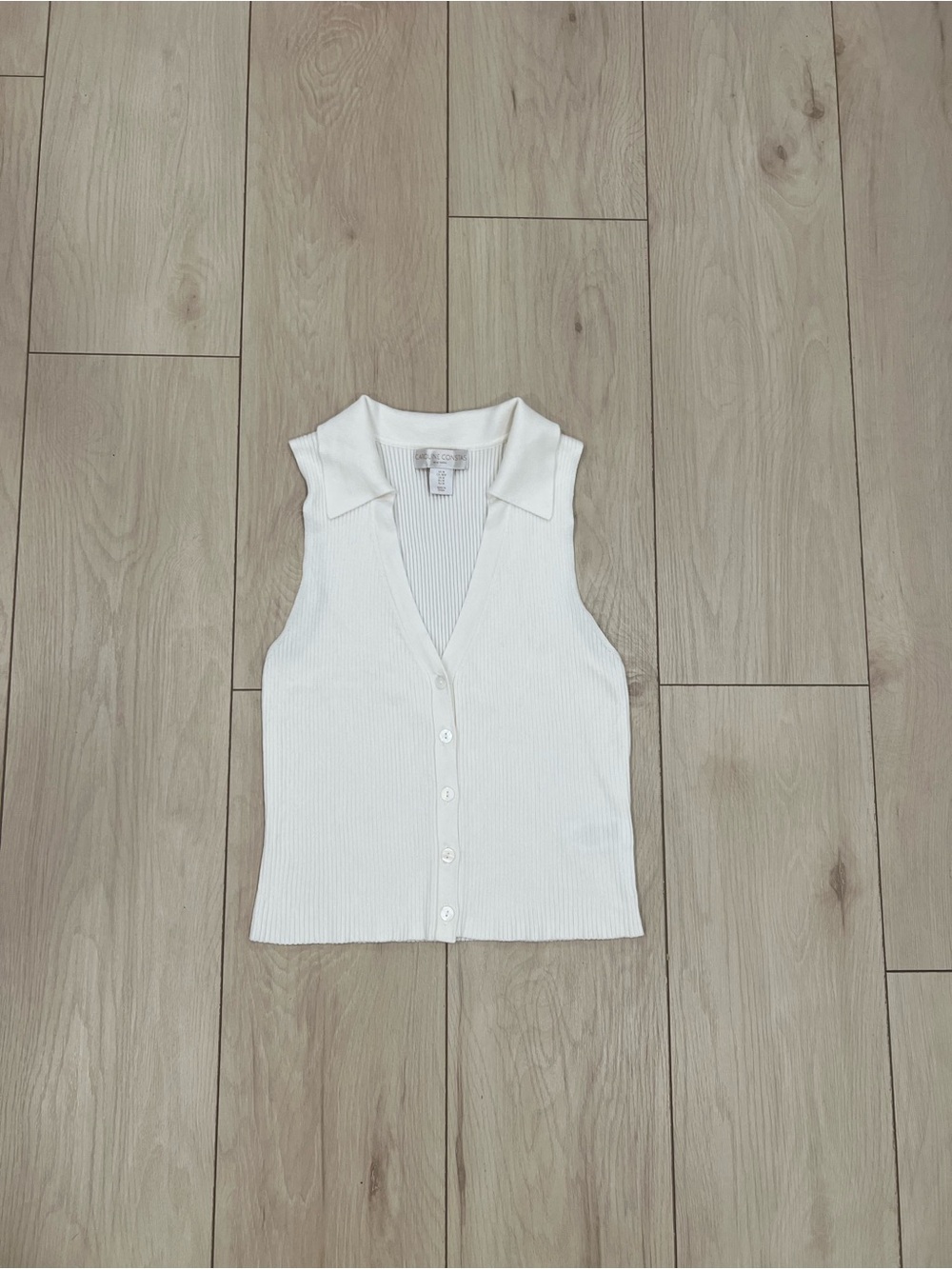 Caroline Constas White knit Ribbed Button-Front Sleeveless Polo Tank